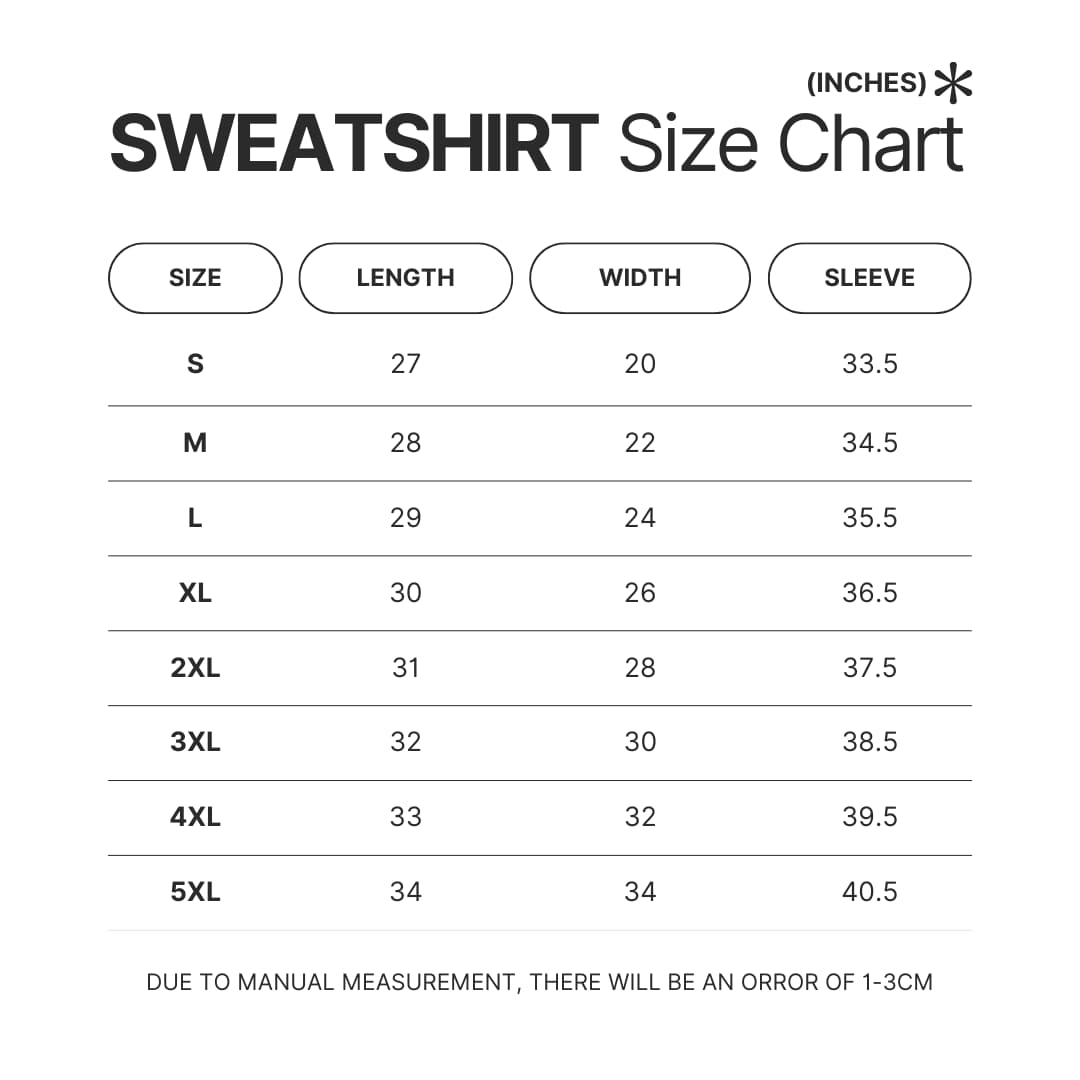 Sweatshirt Size Chart - Horizon Zero Dawn Store