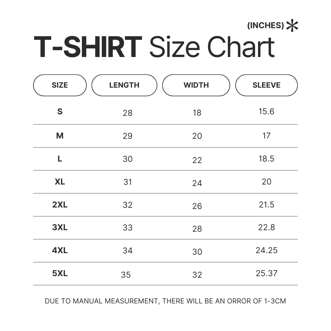 T shirt Size Chart - Horizon Zero Dawn Store