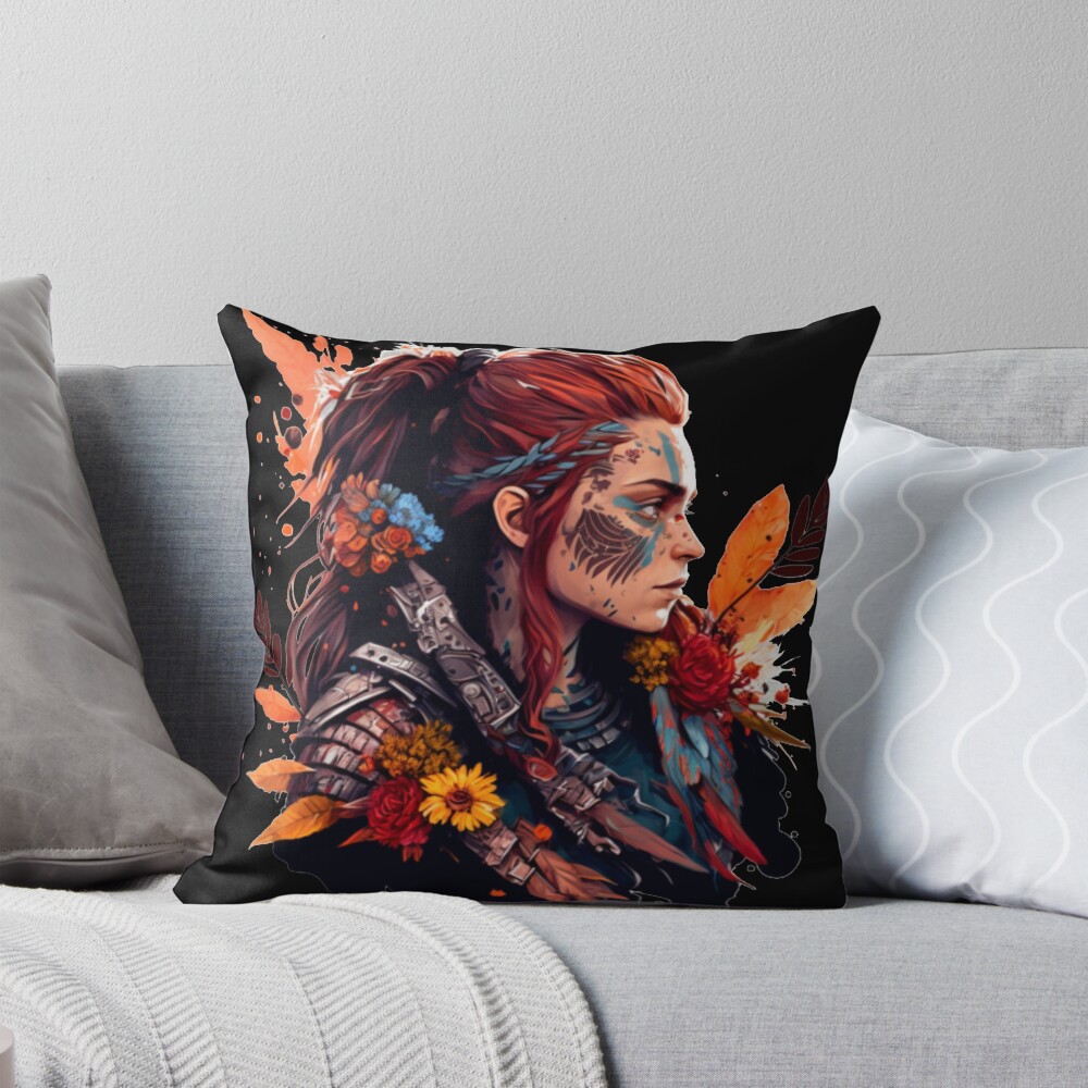 Horizon Zero Dawn Feathers Aloy Throw Pillow